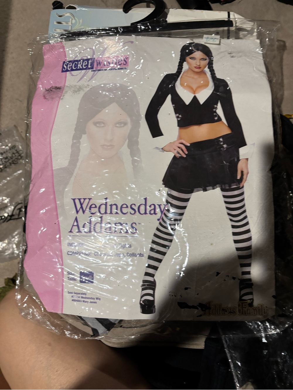 Wednesday Addams Girls Black Costume with Striped Tights